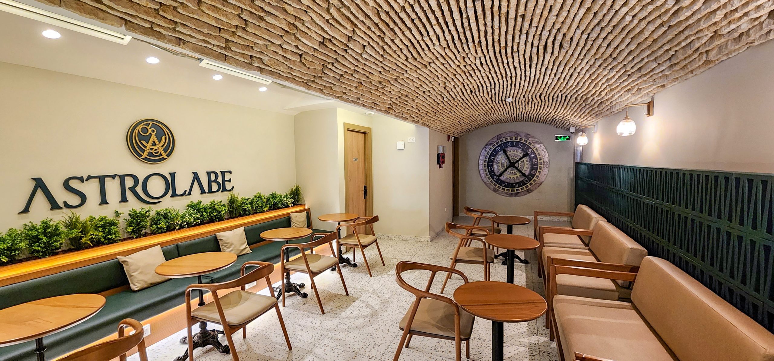 Astrolabe Cafe seating beneath a vaulted brick ceiling in Downtown Amman